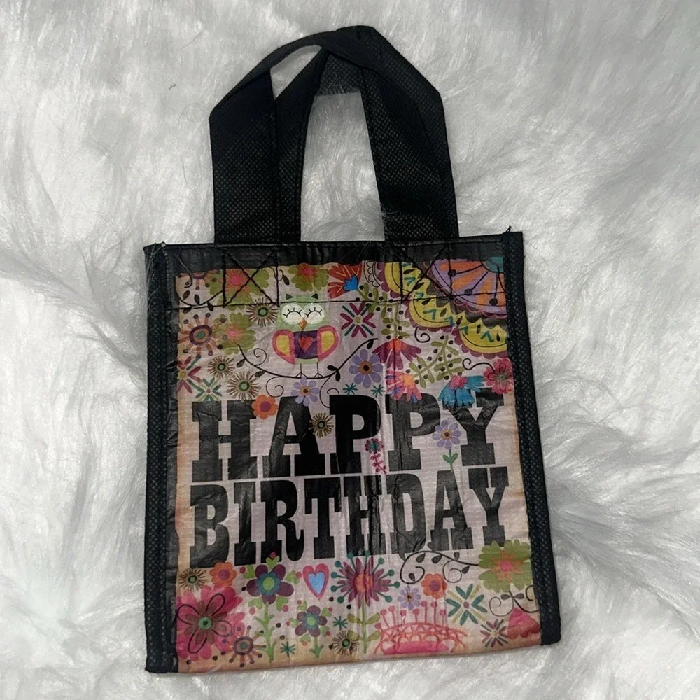 Natural Life Happy Birthday Reusable Mini Gift Bag Boho Floral Owl GBAG012